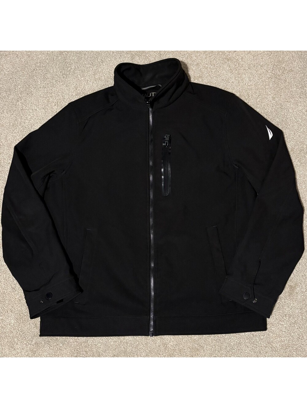 Nautica Mens L Softshell Jacket Water/Wind Resistant Black Full Zip Fleece Lined